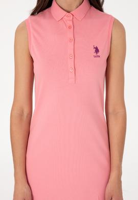 Kadın Pembe Kolsuz Polo Yaka Mini Boy Örme Elbise - 50305831045