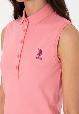 Kadın Pembe Kolsuz Polo Yaka Mini Boy Örme Elbise - 50305831045