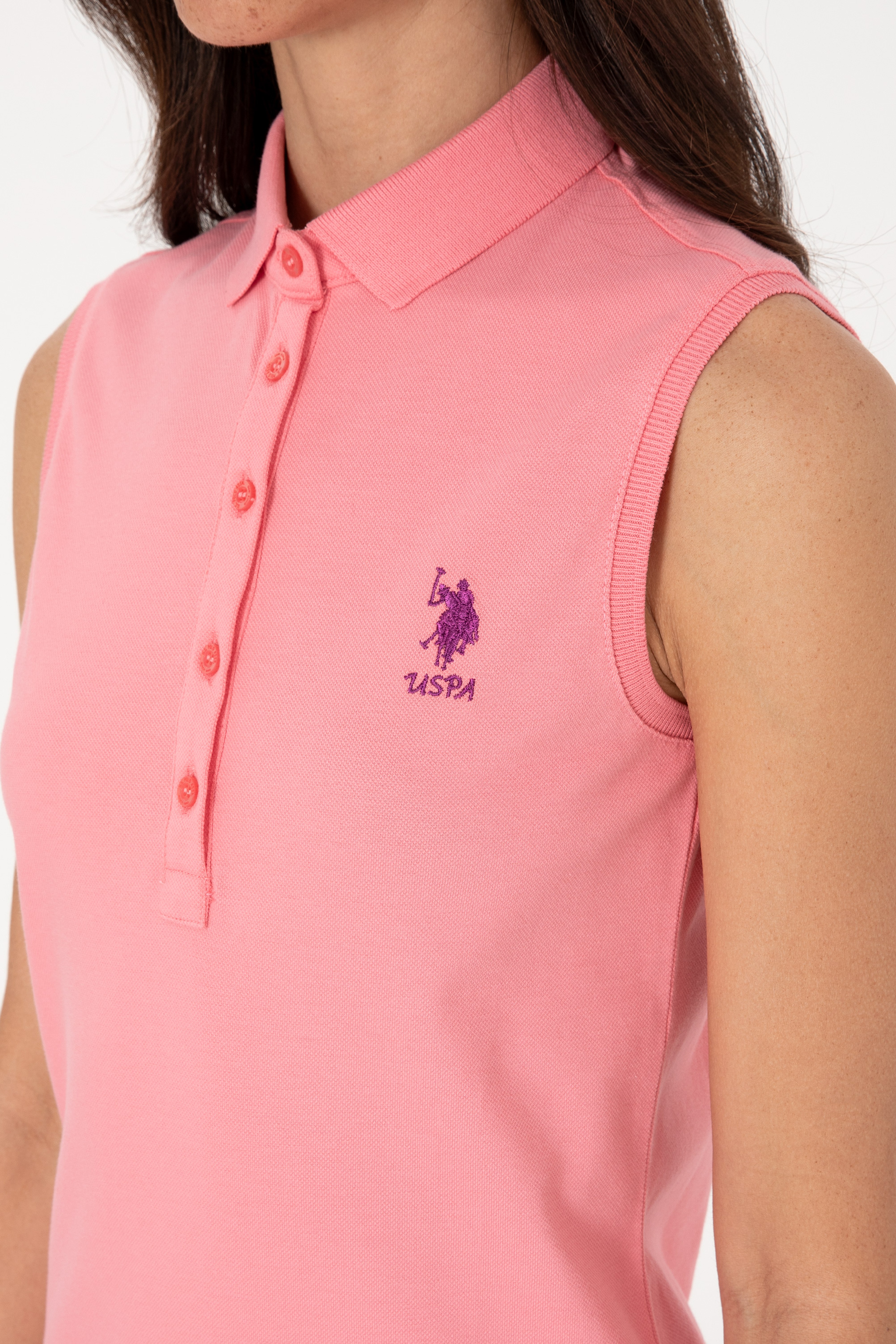 Kadın Pembe Kolsuz Polo Yaka Mini Boy Örme Elbise