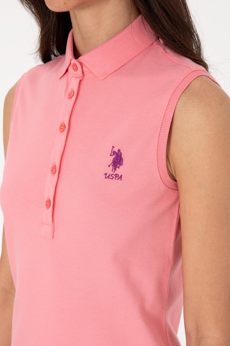 Kadın Pembe Kolsuz Polo Yaka Mini Boy Örme Elbise