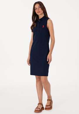 Kadın Lacivert Kolsuz Polo Yaka Mini Boy Örme Elbise - 50305831036