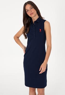 Kadın Lacivert Kolsuz Polo Yaka Mini Boy Örme Elbise - 50305831036