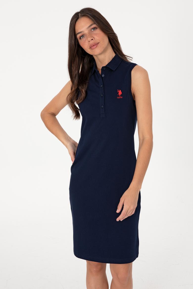Kadın Lacivert Kolsuz Polo Yaka Mini Boy Örme Elbise - 50305831036