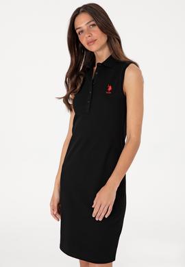 Kadın Siyah Kolsuz Polo Yaka Mini Boy Örme Elbise - 50305831001