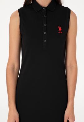 Kadın Siyah Kolsuz Polo Yaka Mini Boy Örme Elbise - 50305831001