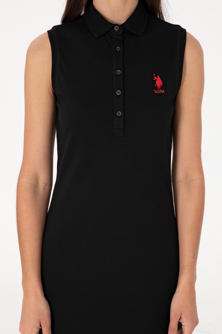 Kadın Siyah Kolsuz Polo Yaka Mini Boy Örme Elbise - 50305831001