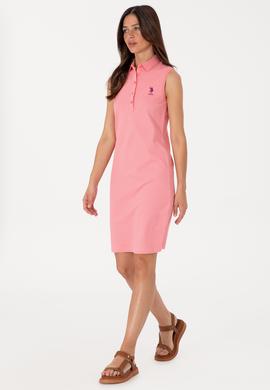 Kadın Pembe Kolsuz Polo Yaka Mini Boy Örme Elbise - 50305831045