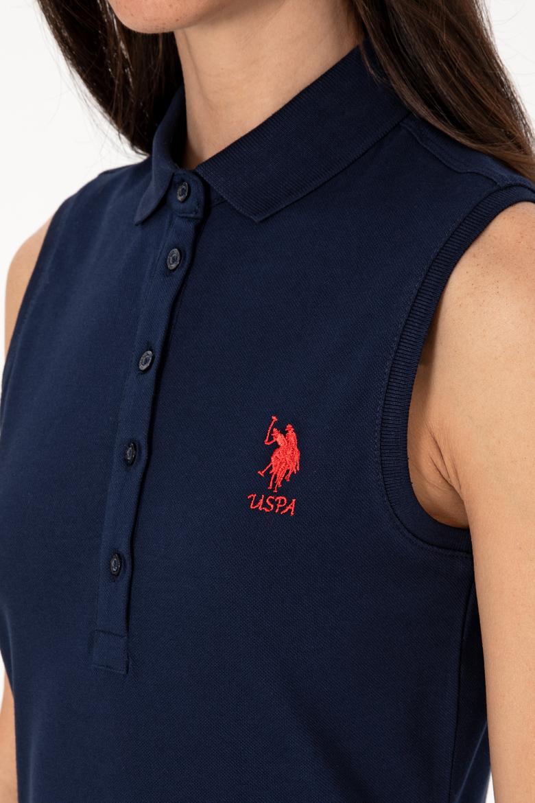 Kadın Lacivert Kolsuz Polo Yaka Mini Boy Örme Elbise - 50305831036