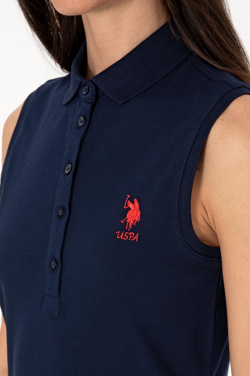 Kadın Lacivert Kolsuz Polo Yaka Mini Boy Örme Elbise