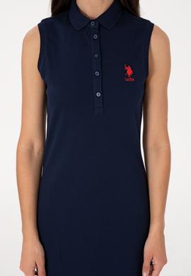 Kadın Lacivert Kolsuz Polo Yaka Mini Boy Örme Elbise - 50305831036