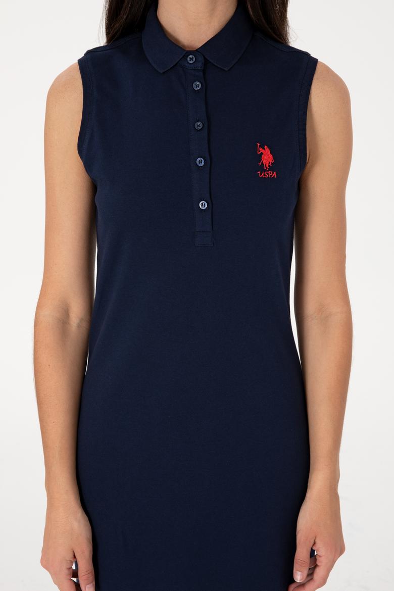 Kadın Lacivert Kolsuz Polo Yaka Mini Boy Örme Elbise - 50305831036