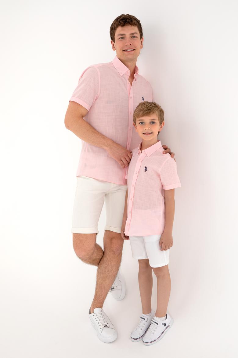 Erkek Açık Pembe Kısa Kollu Gömlek - 50306324034