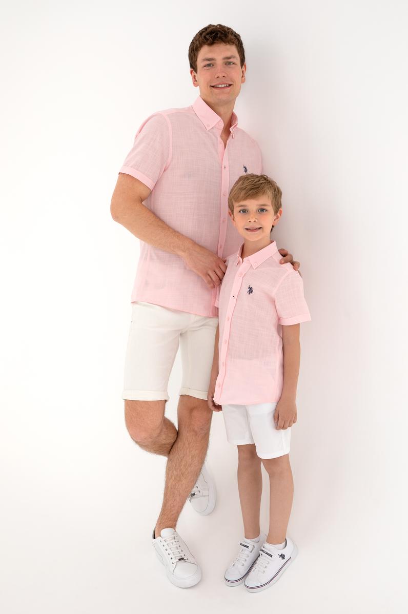 Erkek Açık Pembe Kısa Kollu Gömlek