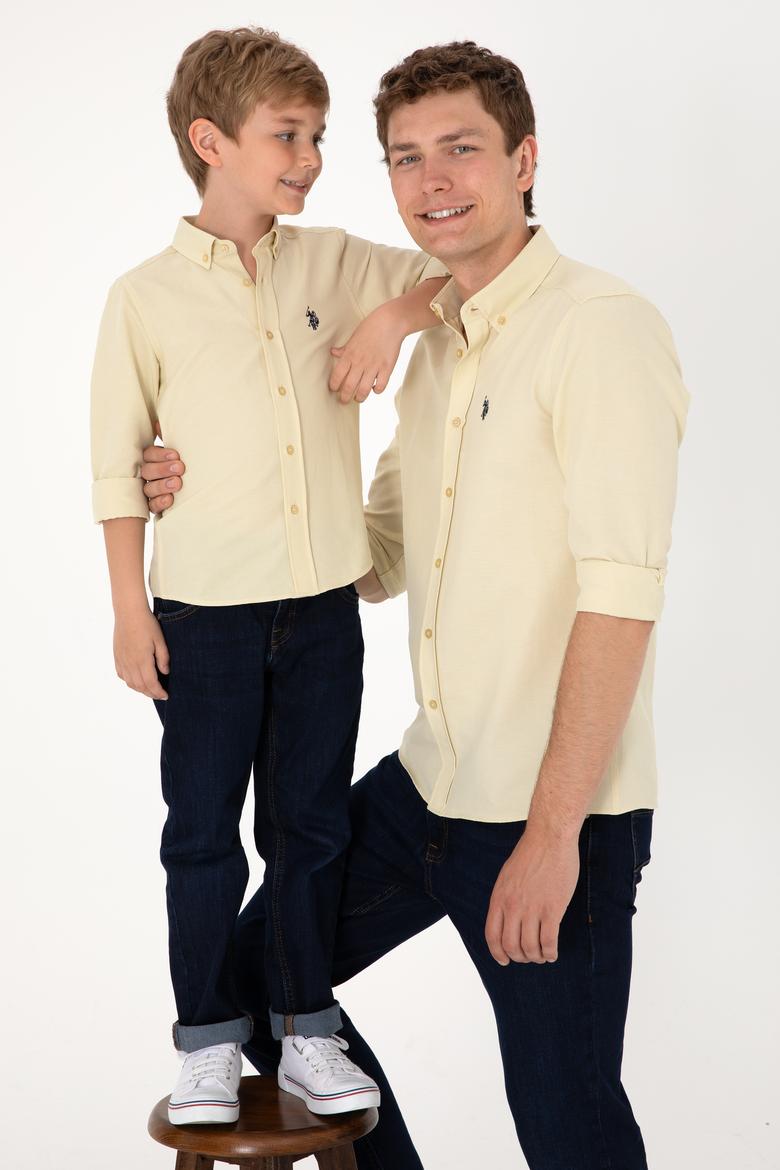 Erkek Açık Haki Uzun Kollu Basic Gömlek