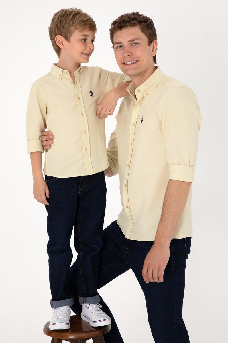 Erkek Açık Haki Uzun Kollu Basic Gömlek