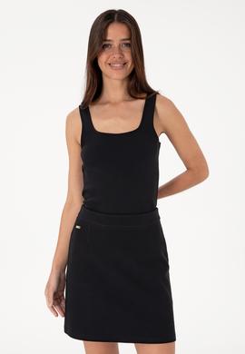 Kadın Siyah Kolsuz Kare Yaka Tişört - 50306680045