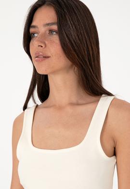 Kadın Krem Kolsuz Kare Yaka Tişört - 50306680028