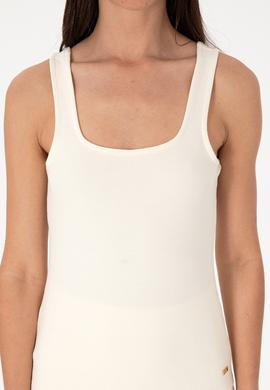 Kadın Krem Kolsuz Kare Yaka Tişört - 50306680028