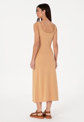 Kadın Camel Kolsuz Bisiklet Yaka Midi Boy Örme Elbise - 50306676040