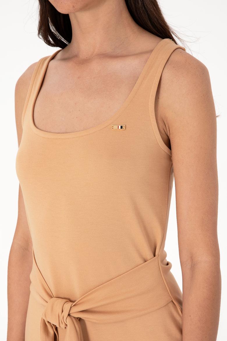 Kadın Camel Kolsuz Bisiklet Yaka Midi Boy Örme Elbise - 50306676040