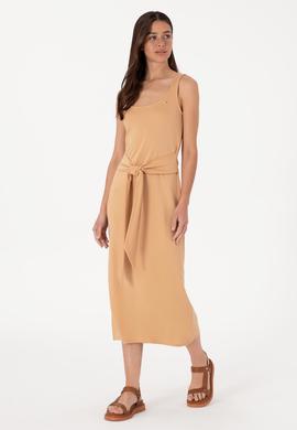 Kadın Camel Kolsuz Bisiklet Yaka Midi Boy Örme Elbise - 50306676040