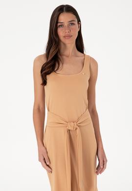 Kadın Camel Kolsuz Bisiklet Yaka Midi Boy Örme Elbise - 50306676040