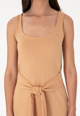 Kadın Camel Kolsuz Bisiklet Yaka Midi Boy Örme Elbise - 50306676040