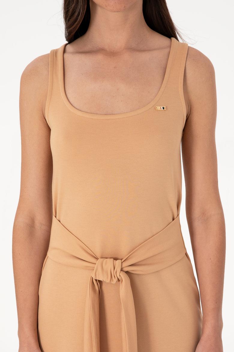 Kadın Camel Kolsuz Bisiklet Yaka Midi Boy Örme Elbise - 50306676040