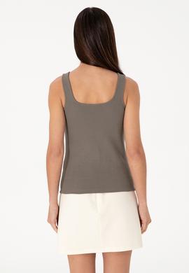 Kadın Vizon Kolsuz Kare Yaka Tişört - 50306680051