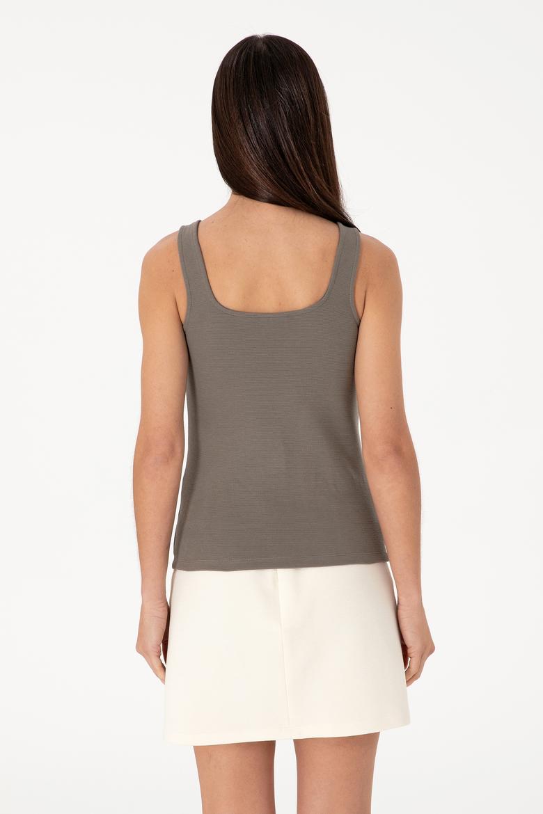 Kadın Vizon Kolsuz Kare Yaka Tişört - 50306680051