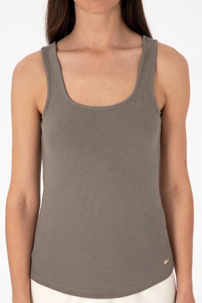 Kadın Vizon Kolsuz Kare Yaka Tişört - 50306680051