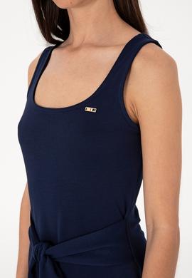 Kadın Lacivert Kolsuz Bisiklet Yaka Midi Boy Örme Elbise - 50306676043