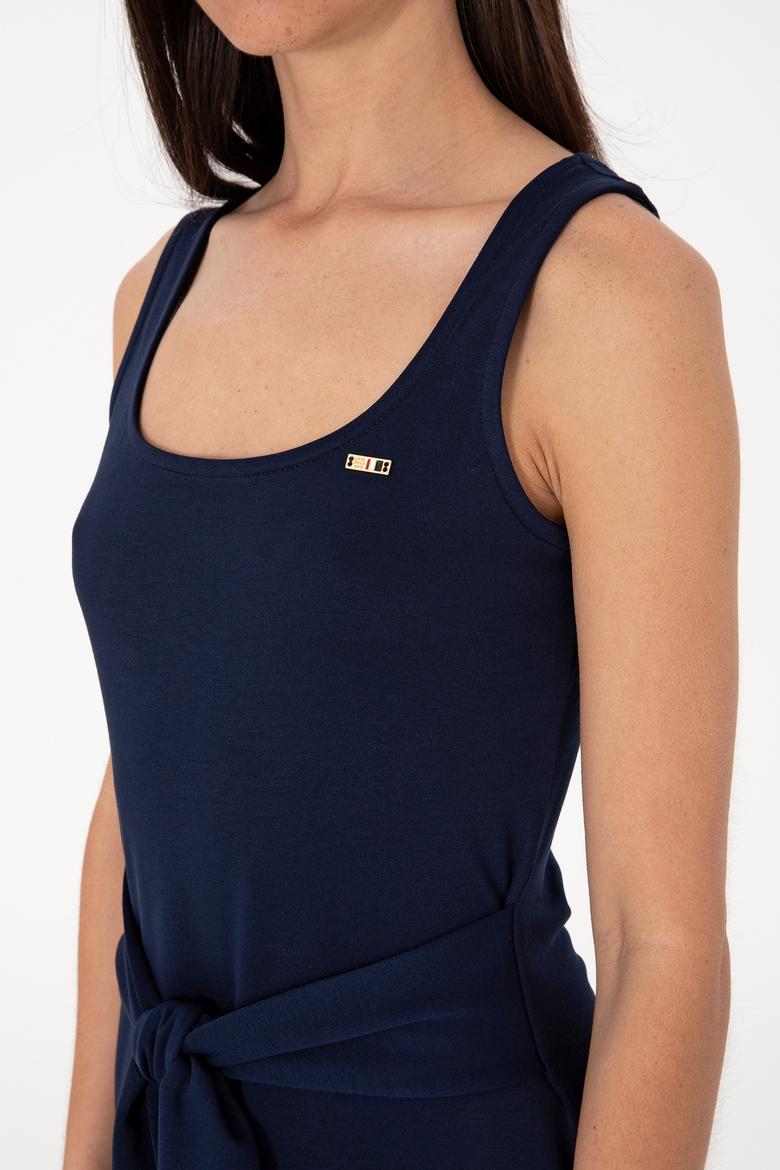 Kadın Lacivert Kolsuz Bisiklet Yaka Midi Boy Örme Elbise - 50306676043