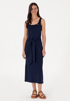 Kadın Lacivert Kolsuz Bisiklet Yaka Midi Boy Örme Elbise - 50306676043