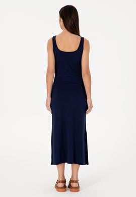 Kadın Lacivert Kolsuz Bisiklet Yaka Midi Boy Örme Elbise - 50306676043