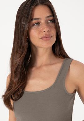 Kadın Vizon Kolsuz Kare Yaka Tişört - 50306680051