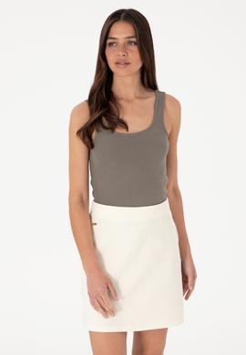 Kadın Vizon Kolsuz Kare Yaka Tişört - 50306680051