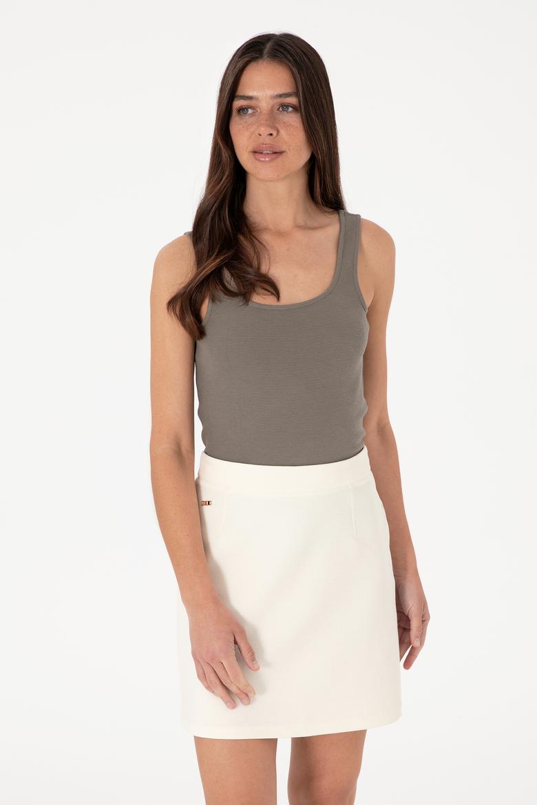 Kadın Vizon Kolsuz Kare Yaka Tişört - 50306680051