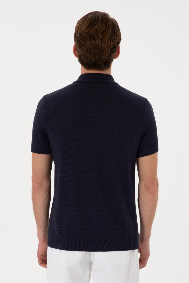 Erkek Regular Fit Lacivert Düğmeli Triko Tişört - 50306455033