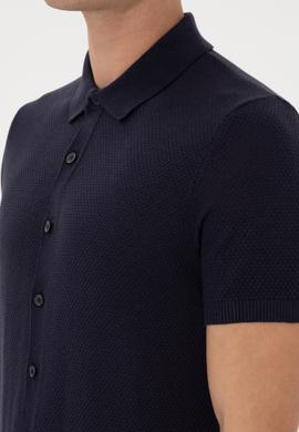 Erkek Regular Fit Lacivert Düğmeli Triko Tişört - 50306455033