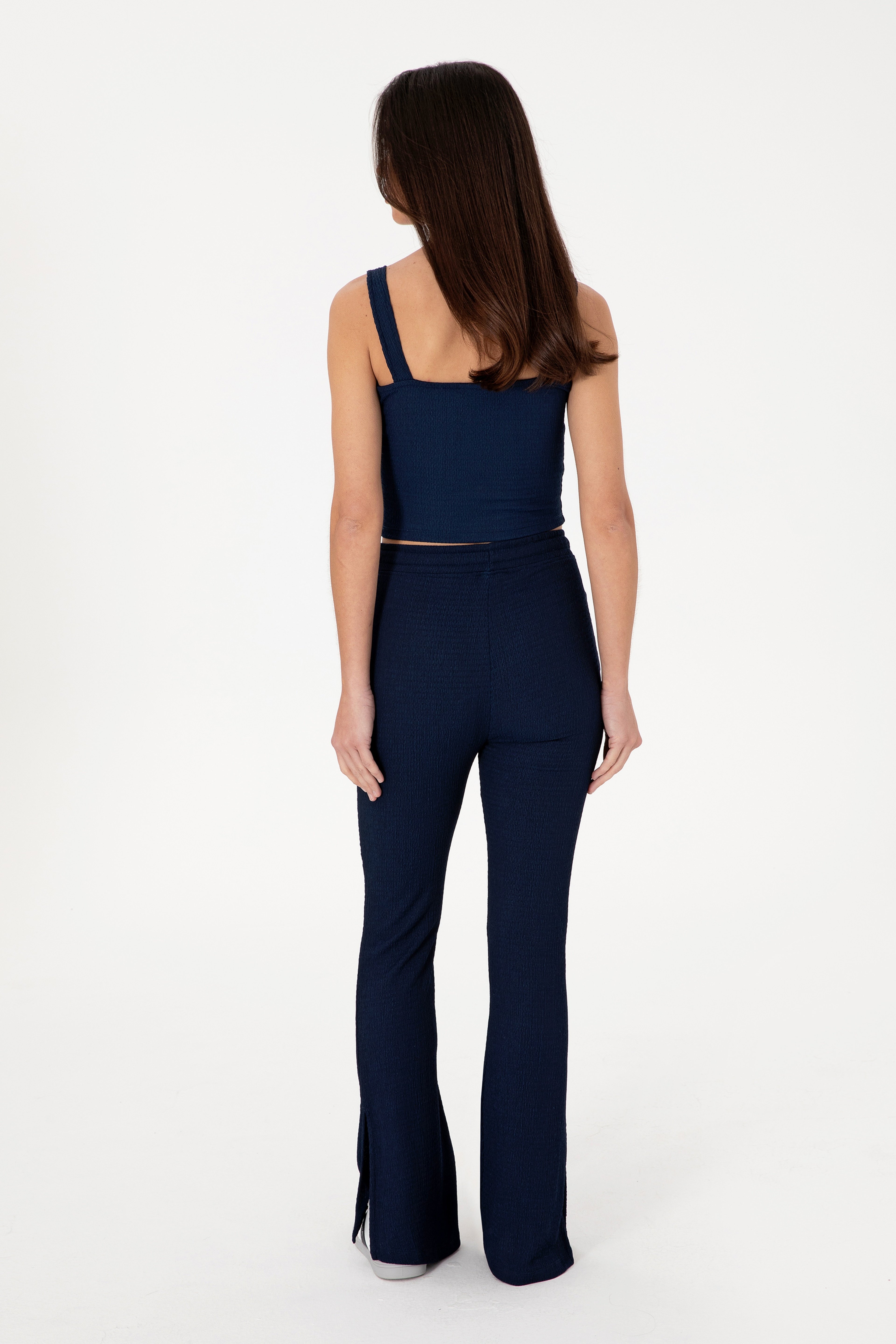 Kadın Lacivert Yüksek Bel İspanyol Paça Tayt