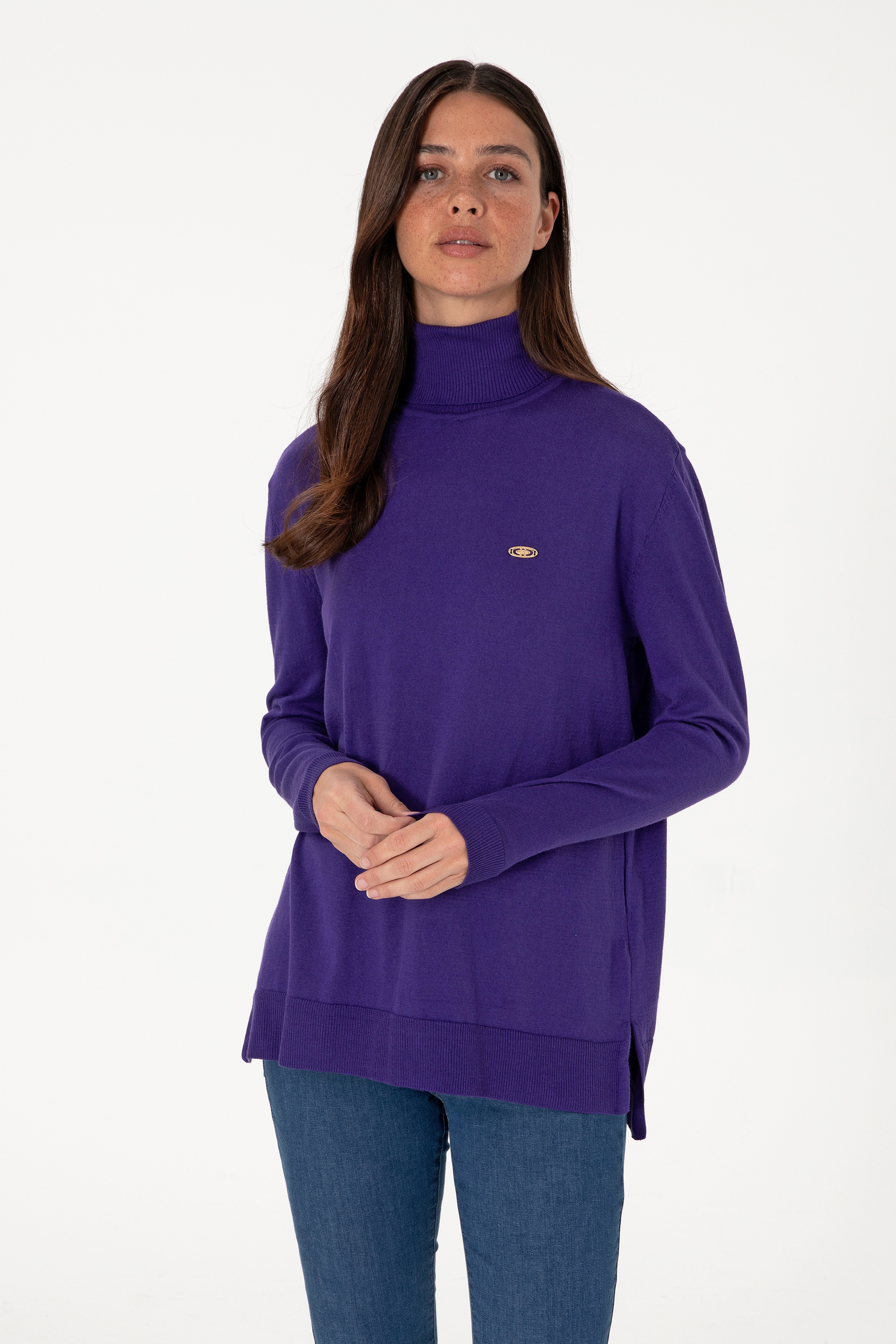 Kadın Mor Basic Kazak - Image 3