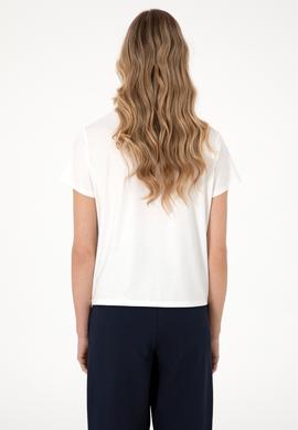 Kadın Beyaz Simli V Yaka Tişört - 50305781013