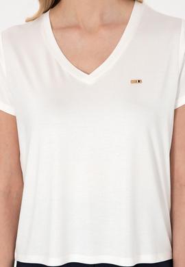 Kadın Beyaz Simli V Yaka Tişört - 50305781013