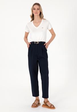 Kadın Beyaz Simli V Yaka Tişört - 50305781013