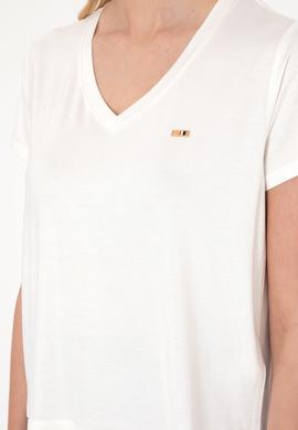 Kadın Beyaz Simli V Yaka Tişört - 50305781013