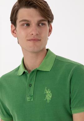 Erkek Slim Fit Polo Yaka Yeşil Yıkamalı Basic Tişört - 50305995016