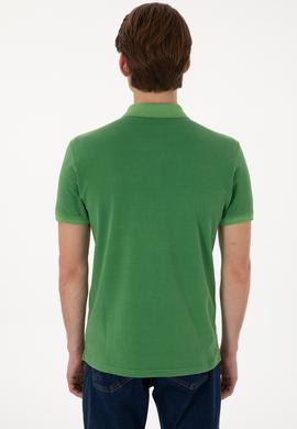 Erkek Slim Fit Polo Yaka Yeşil Yıkamalı Basic Tişört - 50305995016