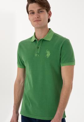 Erkek Slim Fit Polo Yaka Yeşil Yıkamalı Basic Tişört - 50305995016