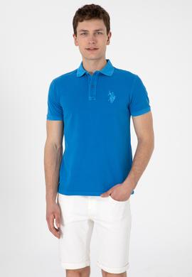 Erkek Slim Fit Polo Yaka Kobalt Yıkamalı Basic Tişört - 50305995056